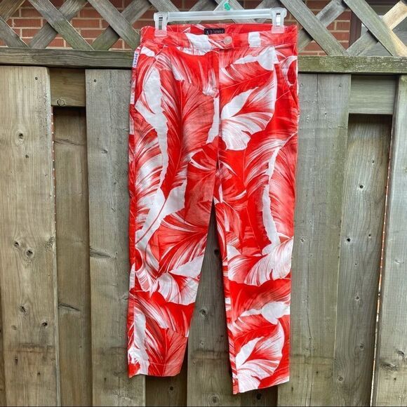 Armani Jeans White Red floral print cotton summer pants slim fit mid rise 26 - Picture 3 of 10